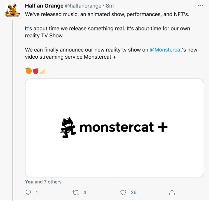Un tweet supprimé depuis mentionnant Monstercat +, partagé par le duo de musique dance Half An Orange. [Screenshot by EDM.com]