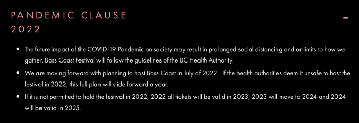 Bass Coast a créé la clause pandémique 2022