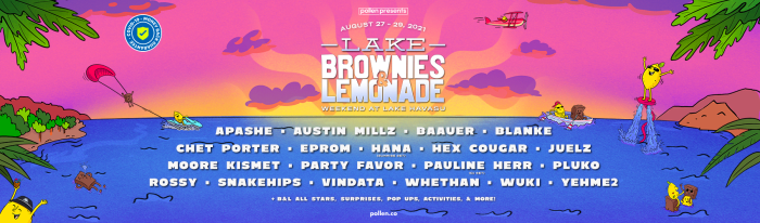 Flyer pour brownies et limonades "Week-end au lac Havasu" avec Baauer, Party Favor et bien d'autres.