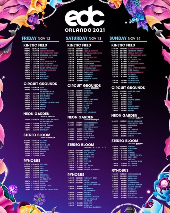 EDC Orlando a fixé les horaires de l'édition 2021 du festival de musique au Tinker Field.