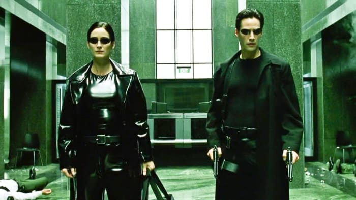 Carrie Ann Moss et Keanu Reeves dans les années 1999 "La matrice."