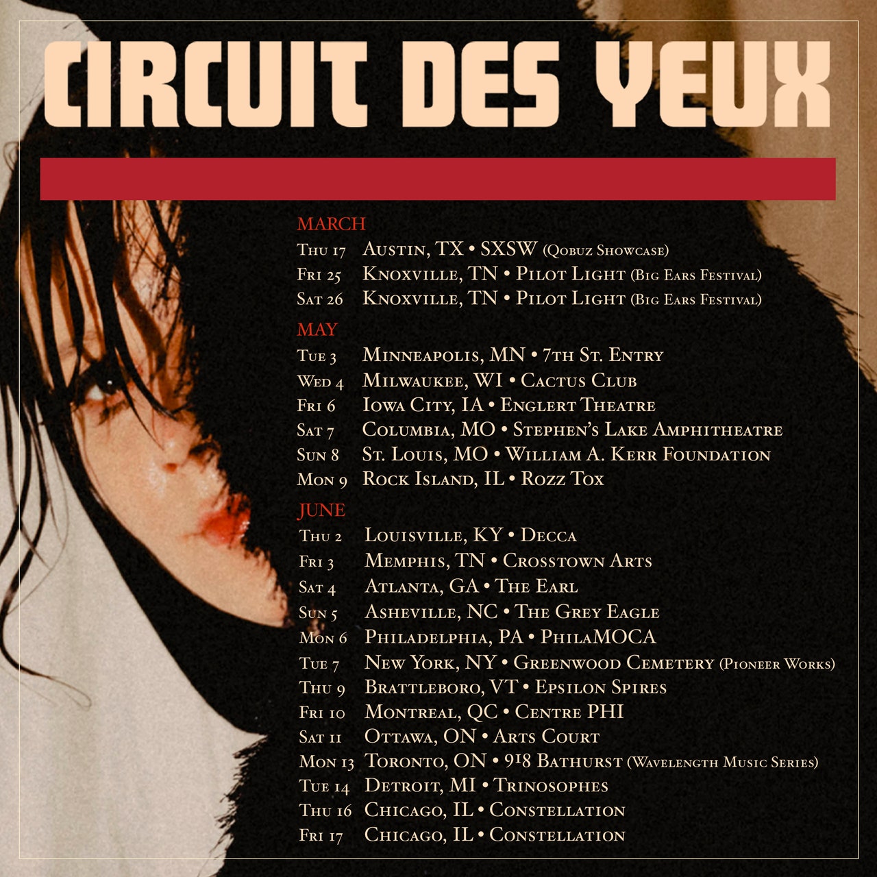 Dates de tournée du Circuit des Yeux