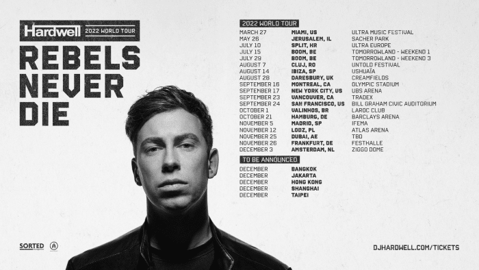 Flyer pour Hardwell's Rebels Never Die World Tour.