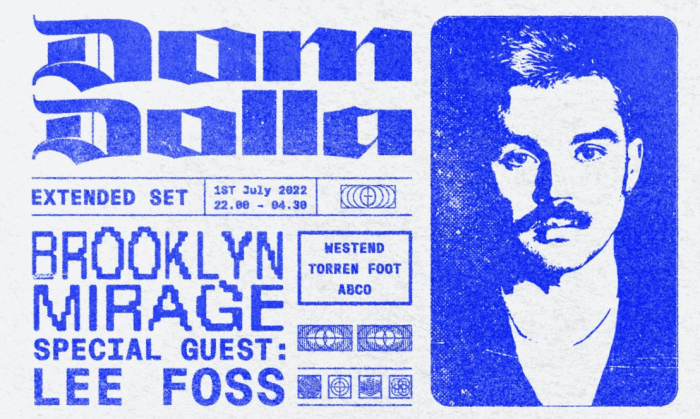 Affiche avec la programmation révélée pour le premier spectacle de Dom Dolla à Brooklyn Mirage