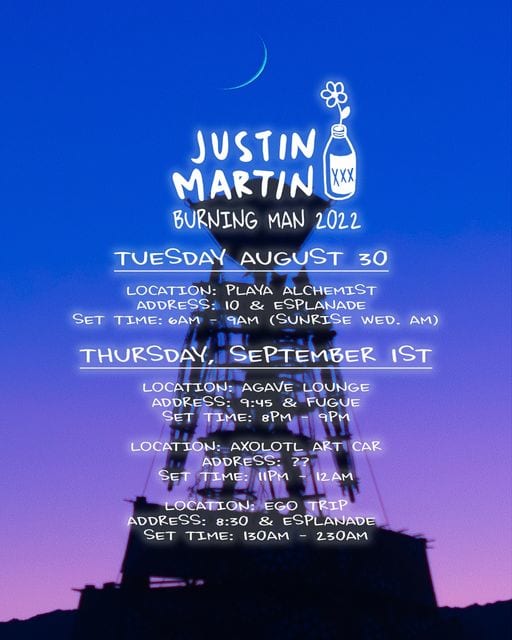 Calendrier de Justin Martin Burning Man